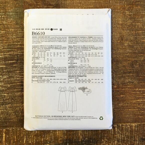 Butterick Sewing Pattern B6610 Historical Costume Edwardian Dress Hat 6-14 UNCUT - Picture 2 of 3